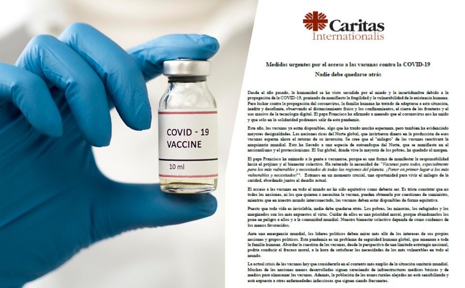 Cáritas pide medidas urgentes para que nadie se quede atrás en el acceso a las vacunas